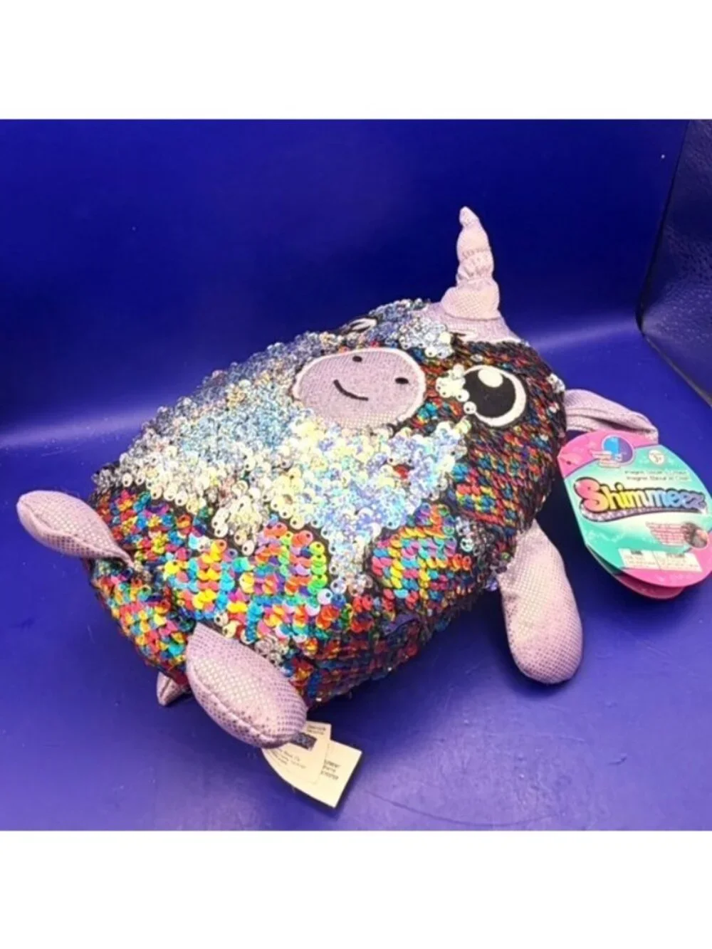 Shimmeez Plush Unicorn Rainbow Silver Sequin Swipe Color Changing Stuffed Animal